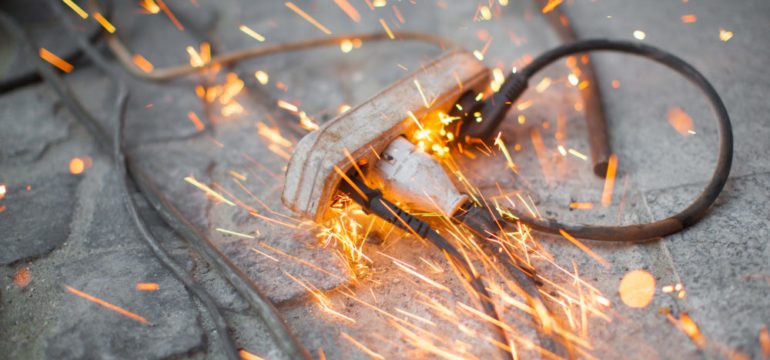Burning electrical wire showing the dangers of electricity around the home.