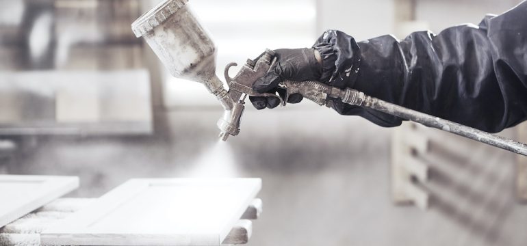 Paint your kitchen cabinets white with an airless paint sprayer for best results.