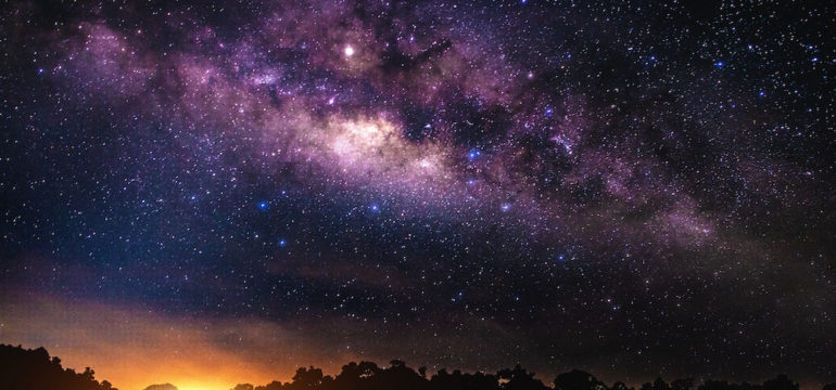 The beauty of the Milky Way galaxy and stars in the night sky before sunrise.