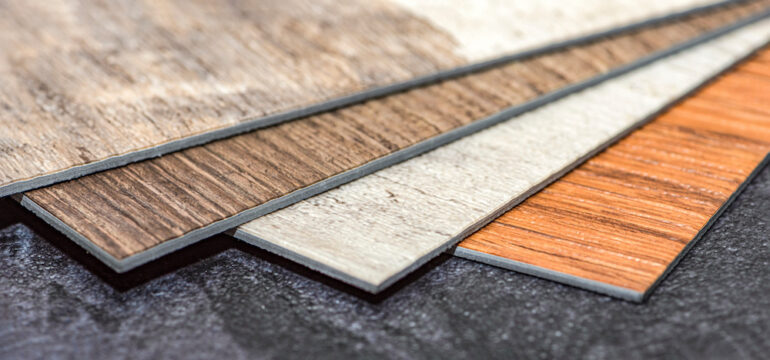 Luxury vinyl flooring samples. Collection of vinyl tiles.