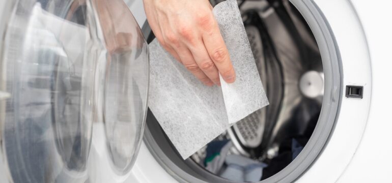 Soften your laundry by droping dryer sheets into your dryer or washing mashine by hand, so it will smell fresh.