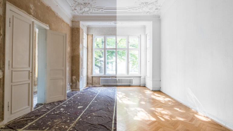 Home renovation concept - apartment room before and after restoration or refurbishment.