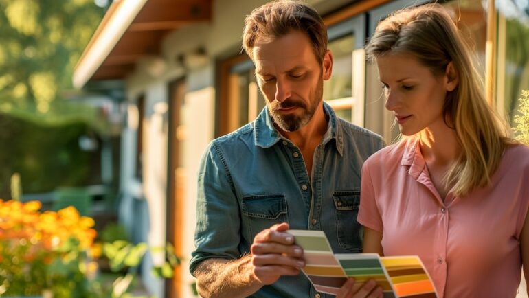 Photo of a couple selected exterior ceramic home paint colors.